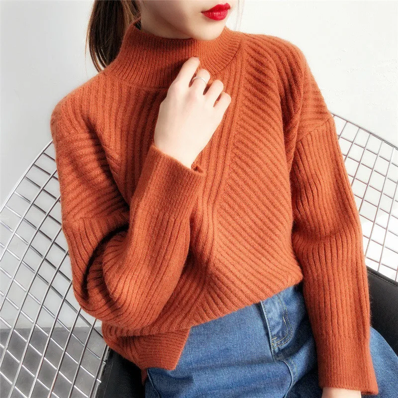 Nuovo mezzo collo alto maglione donna Pullover addensato autunno inverno Bottoming Top coreano Casual caldo maglieria lana Pull Femme