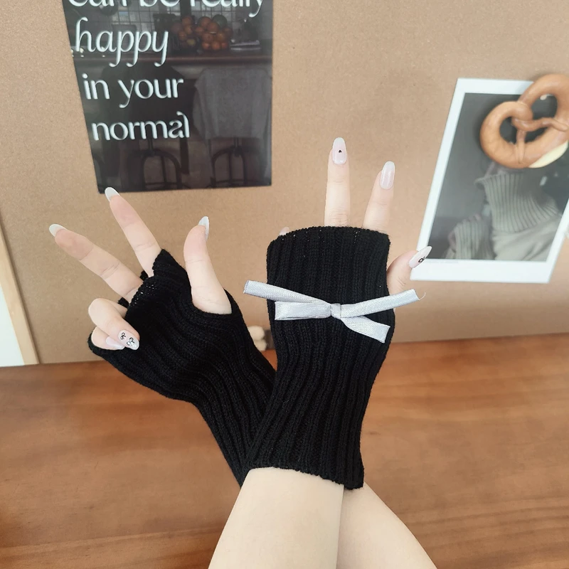

Nails Photography Backdrop Bow Knitted Arm Sleeves Girl Short Fingerless Gloves Cosplay Wrist Sleeves Nail Color Display
