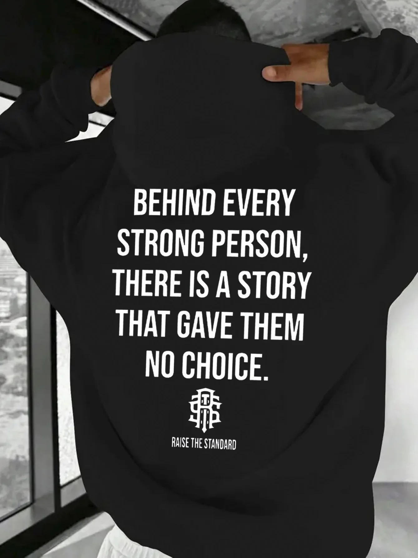 Men's Black Hoodie with Text on the Back, Kangaroo Pocket, and Adjustable Drawstring Hood. Suitable for Machine Washing, It Is the Perfect Choice for Casual Wear in Autumn and Winter. Comfortable and Durable Knit Fabric with Inspirational Quotes.