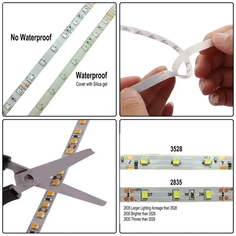 2835 SMD Led Strip Light 12V 5M 300Leds Waterproof Strip White/Warm/Red/Green/Blue/RGB LED Flexible Lamp Tape for Room Deco