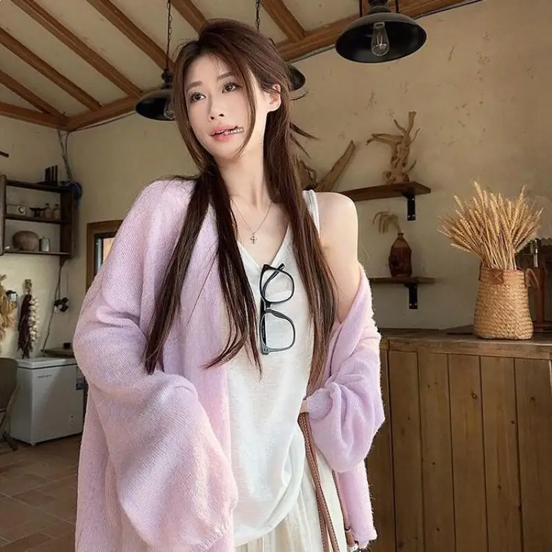 

Women's Lantern Sleeve Sun Protection Jacket Women's Summer New Knitted Cardigan Sun Protection Coat Long-Sleeved Knitted Tops