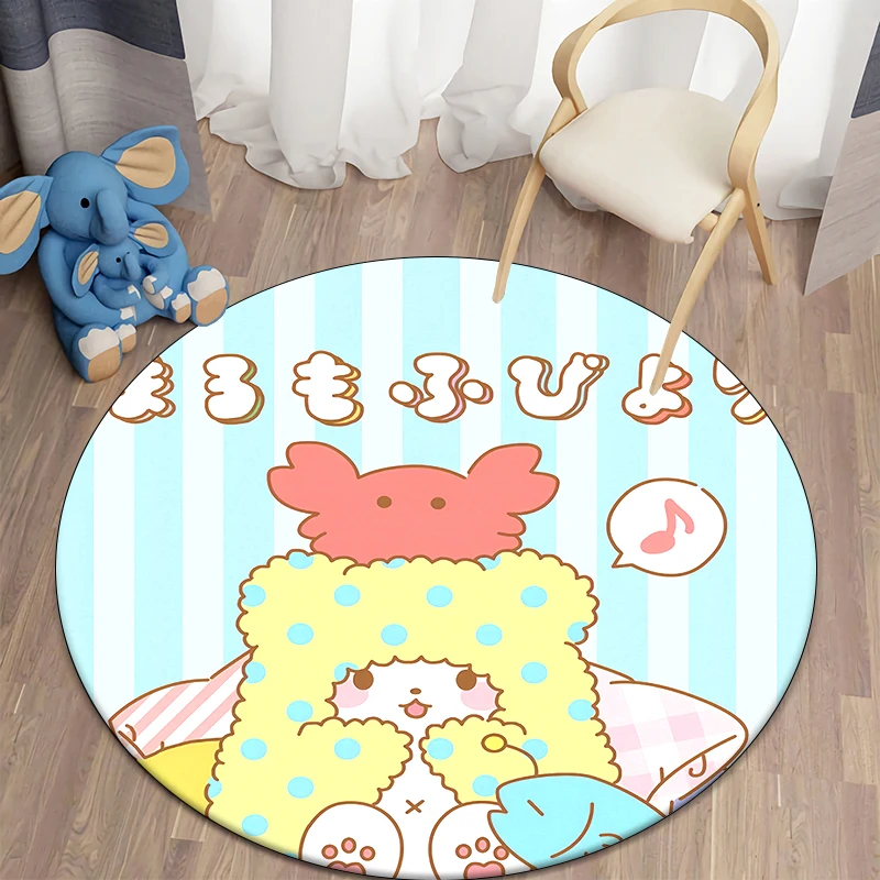 Sanrio Marumofubiyori Cute Cartoon HD Printed Round Carpet,Bedroom Balcony Entry Door Sofa Seat Non-slip Mat Home Camp Gift Rug