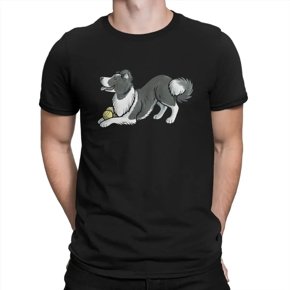 T Shirt Collie Dog Fashion Tees Short Sleeve Round Neck T-Shirt Cotton Clothes Border Balls Men graphic oversized men clothing