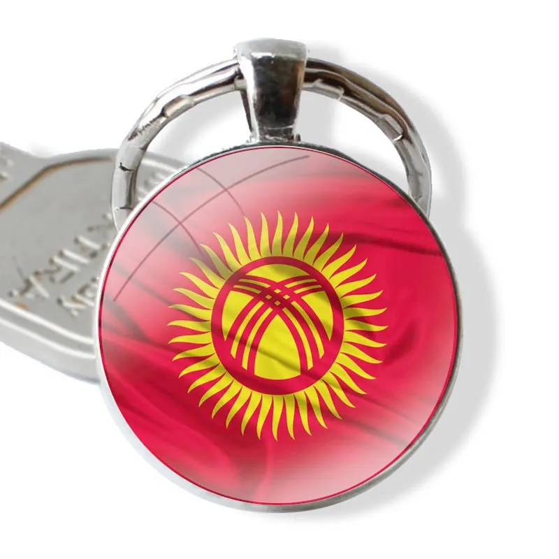 25mm Glass Cabohcon Keychain Key Rings for Women Men Jewelry Gift Kyrgyzstan Flag National Flag