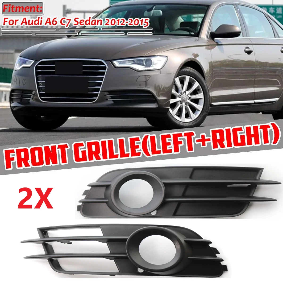 Pair Left Right Front Lower Bumper Trim Cover Grill Fog Light Lamp Grille For Audi A6 C7 2013 2014 2015 Car Styling Accessories