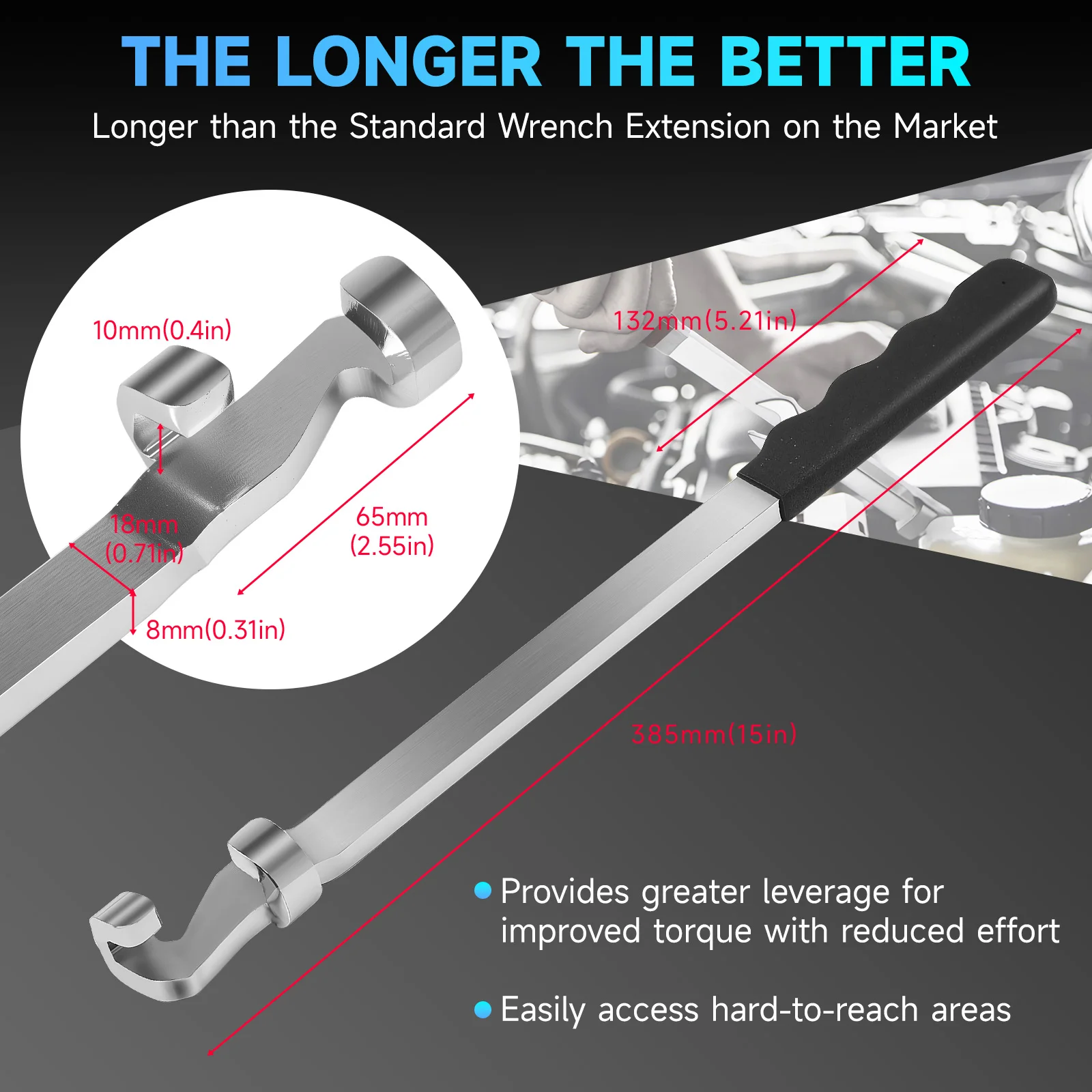 

Universal Wrench Extender Tool Bar 15 inch Chrome Vanadium Steel Torque Amplifier Tool For Extra Leverage for Tighten Nuts Bolt