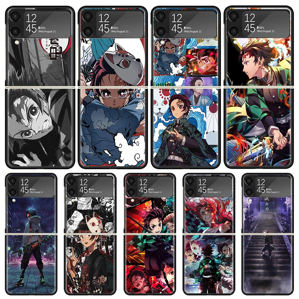 Demon Slayer Tanjiro Phone Case For Samsung Galaxy Z Flip3 Flip4 Flip5 Flip6 PC Shell For Z Flip 3 4 5 6 Hard Folding Art Cover