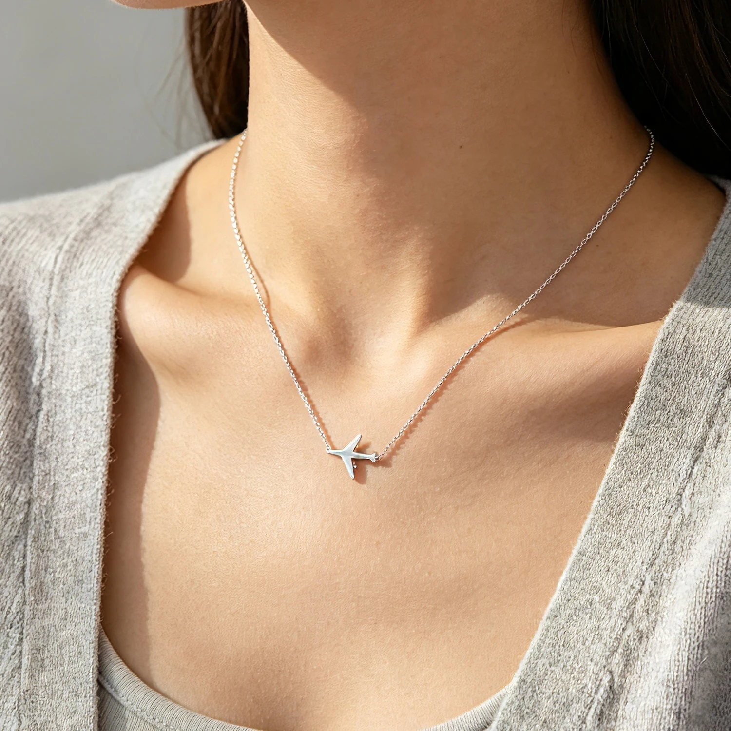 Minimalist Cold Style Airplane Collarbone Necklace 316L Stainless Steel Dainty Plane Pendant Non Fade Women Fashion Neck Jewelry