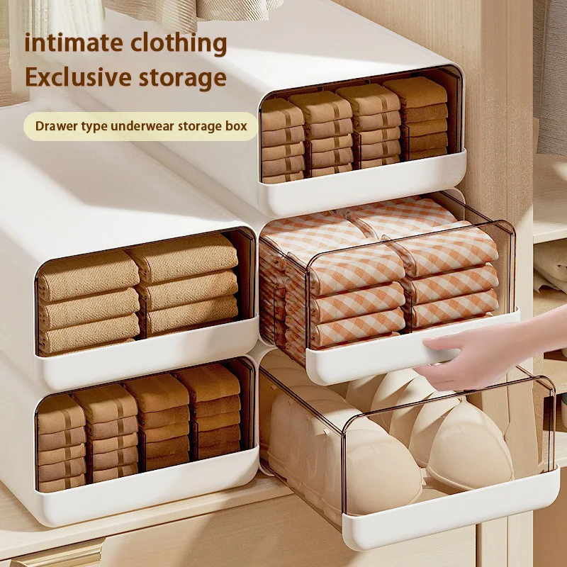 Drawer Type Storage Box Wardrobe Organizer for Underwear Socks Three-In-One Compartment Closet Container for Bedroom