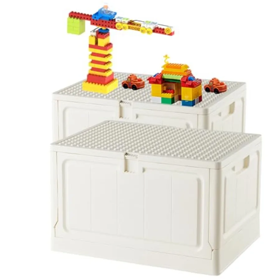 

Folding Storage Box with Large Building Lid for Duplo Blocks 28L Collapsible Storage Bin with Back Drawing Board 29 Qt. Contain