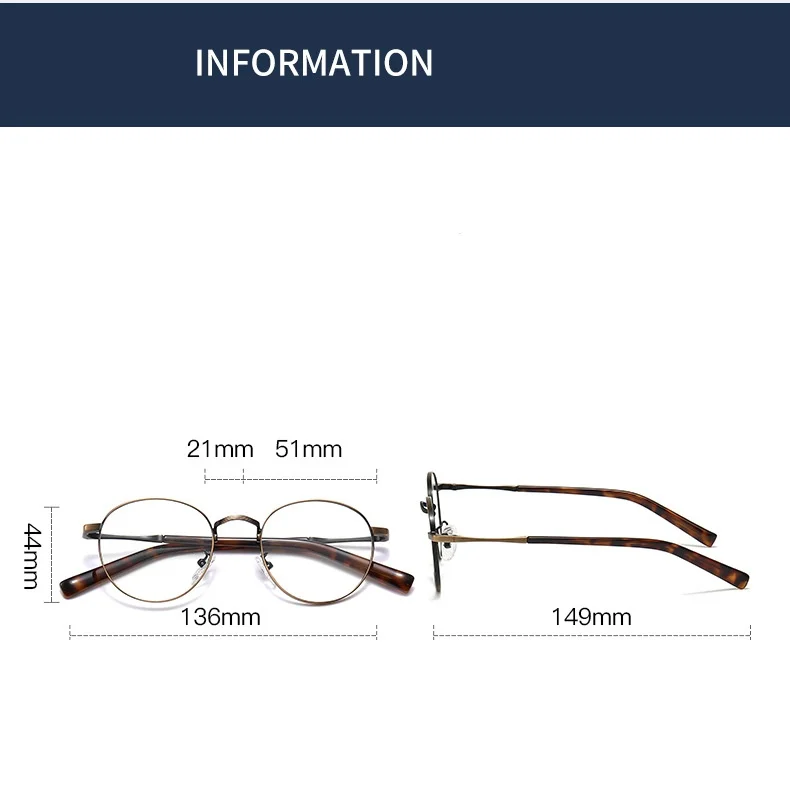 F·DRACON Metal Eyeglass Frame Retro Round Men's Eyeglass Frame Anti Blue Light Optical Prescription Glasses For Women 2349