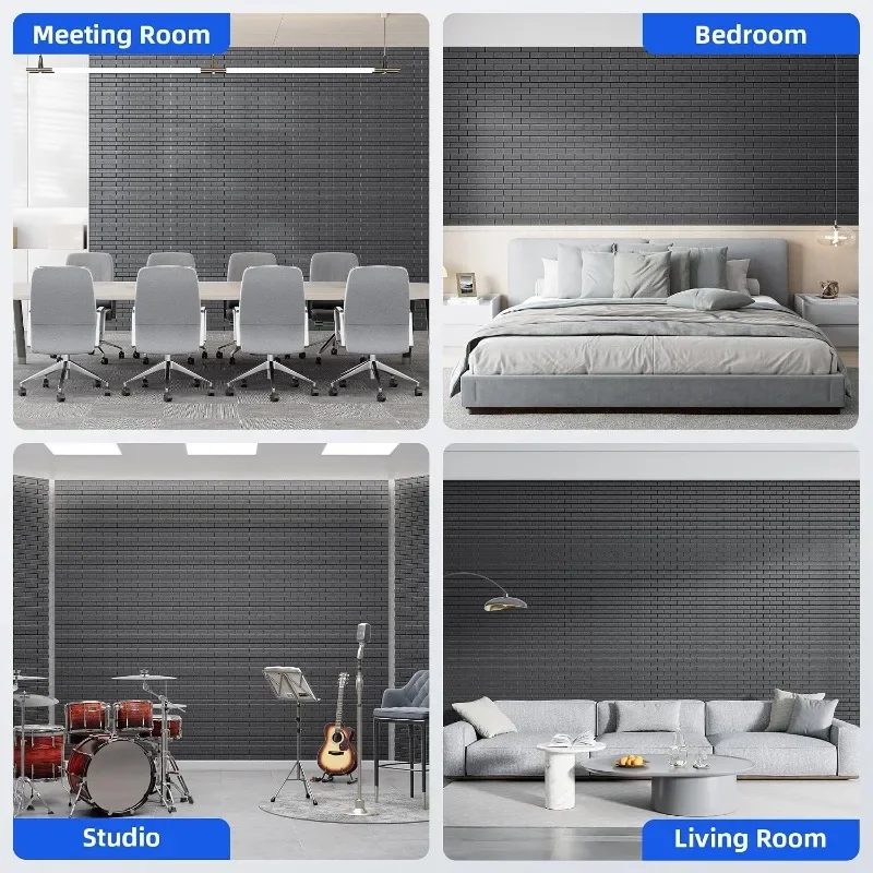 Self Adhesive Acoustic Panels Faux Brick Wall Stickers Felt Sound Absorption Wall Decor Panels for Home Office Bedroom 30x30cm
