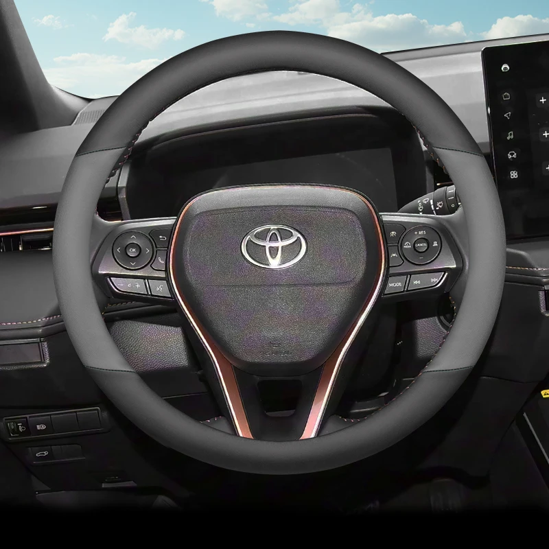 غطاء عجلة قيادة السيارة من الجلد لملحقات تويوتا جراند هايلاندر 2024 2025 2026