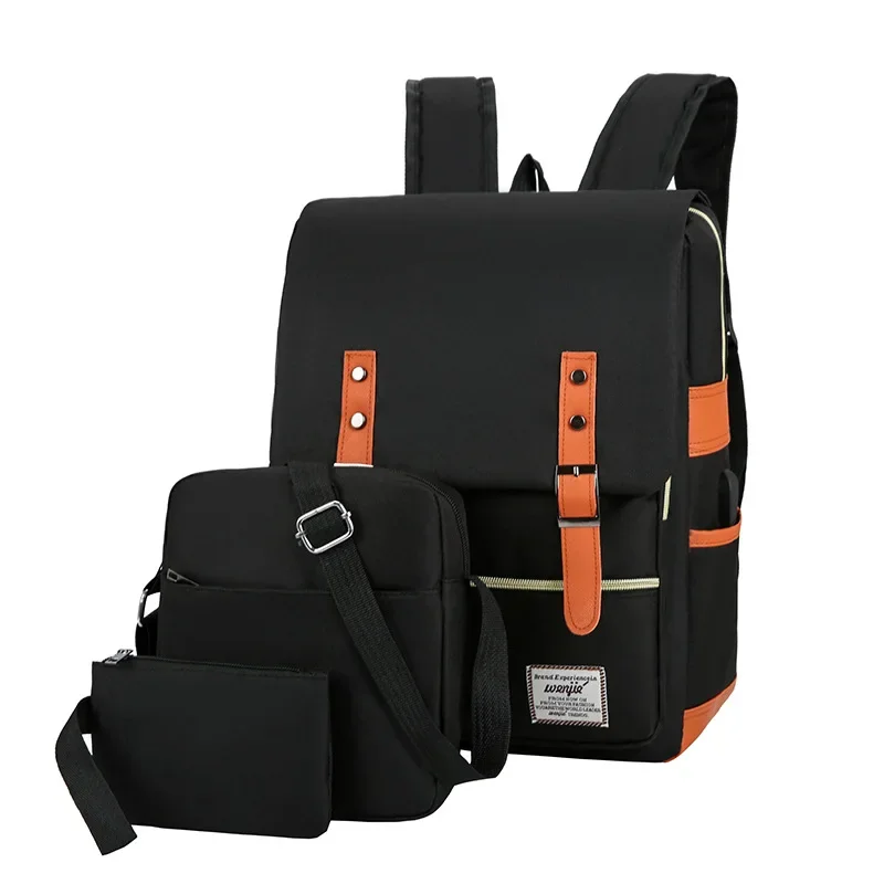 Conjunto de mochila impermeable para hombre, bolso para portátil de 15,6 pulgadas con puerto de carga USB, mochila escolar de gran capacidad para