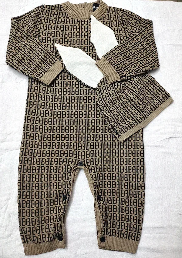 Barboteuse et chapeau pour bébé garçon et fille, pull en laine marron 107, couverture de matelas, vêtements pour tout-petits, nouveau, mode d\'hiver