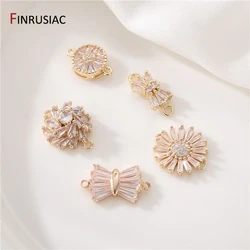 14K Gold Plated Brass Inlaid Zircon Daisy Connectors For Bracelets Making Handmade Material DIY Jewelry Accessories Crafts