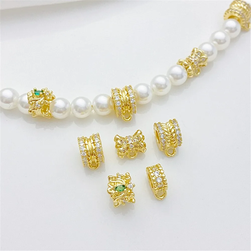 

14K Gold Zirconium Strap Ring Spacer Beads Double Layer Flower Tray Bucket Beads Handmade DIY Bracelet Material Accessories