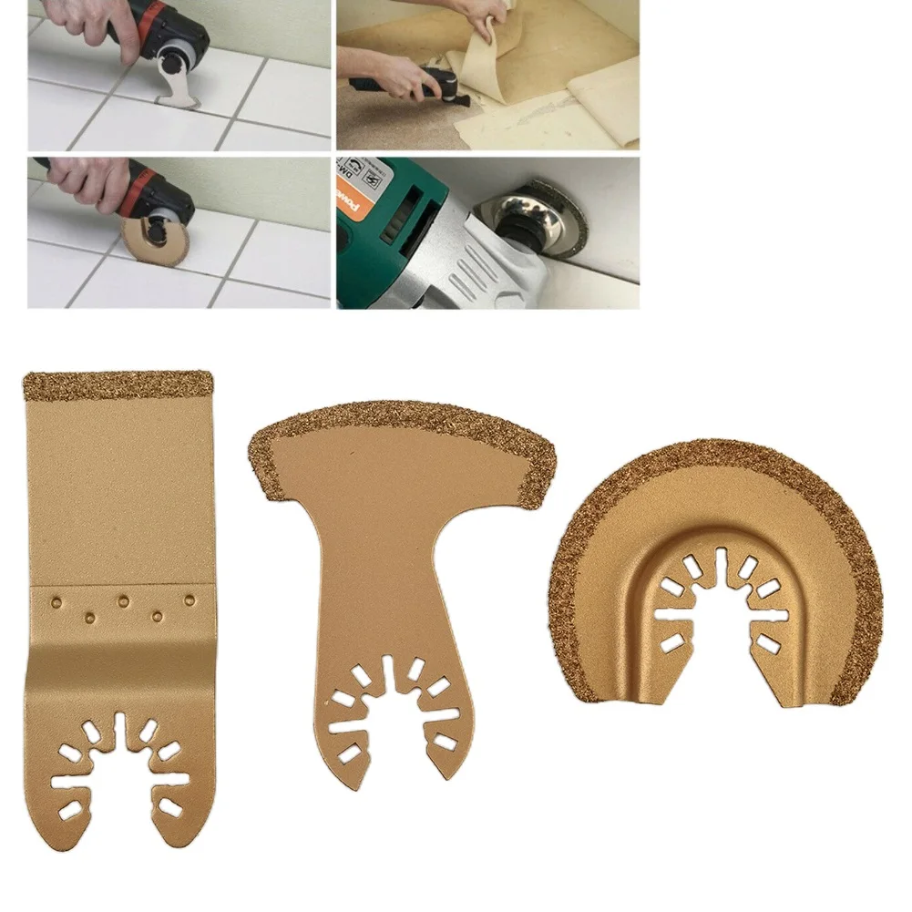 3pcs/set Carbide Oscillating Multi Tool Semicircle/E-shaped/Curved Segment Saw Blades Tile Grout Cutter For Polishing Cement