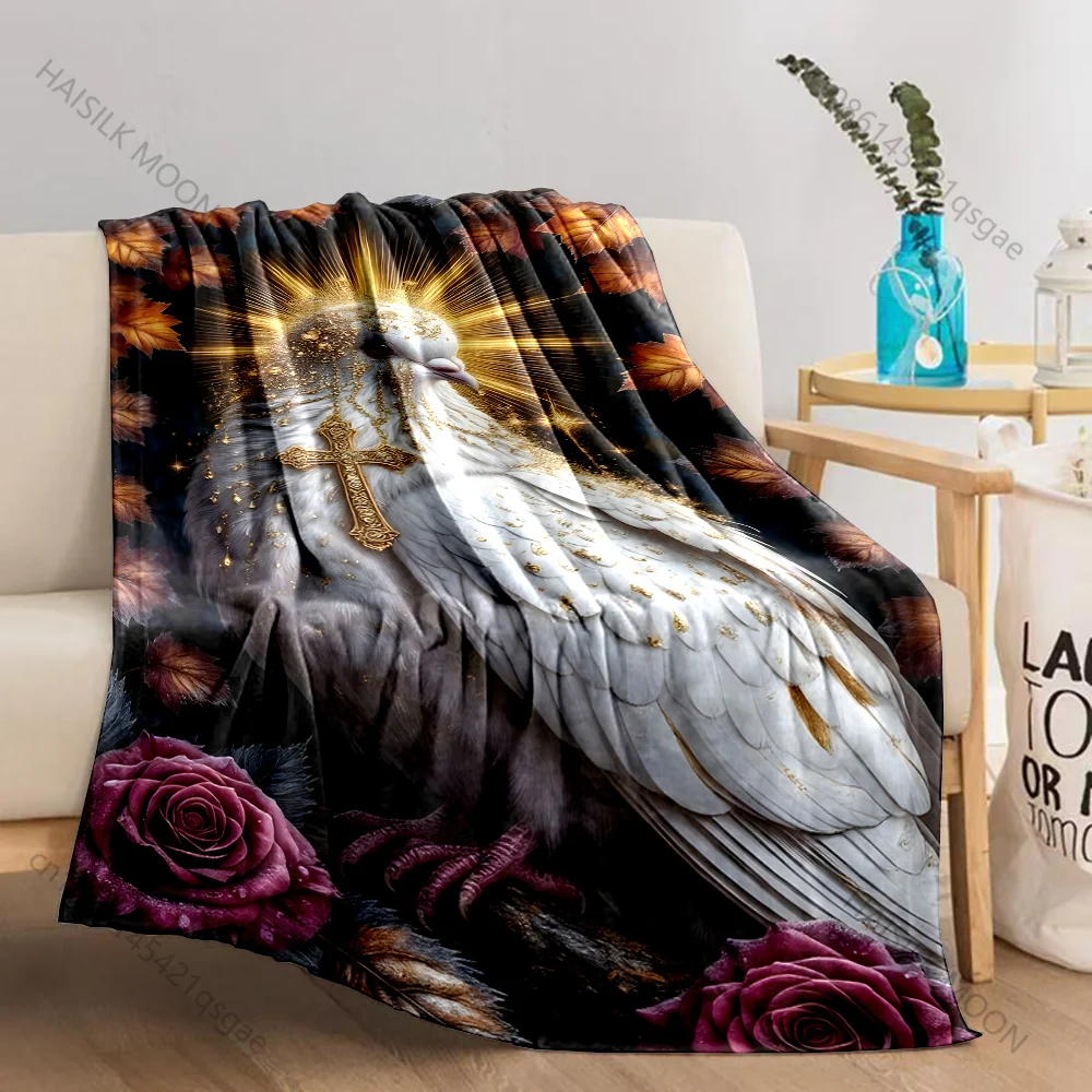 1PC Dove golden glow rose cross Print Believer Pray blanket Warm soft flannel material suitable for all seasons luxurious gift