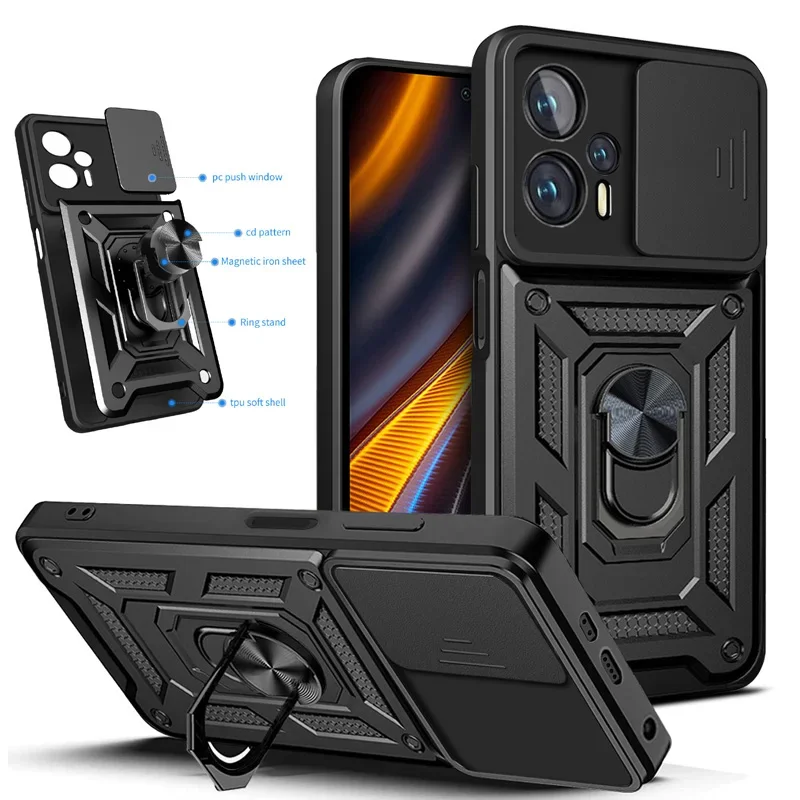 Camera Slide Lens Phone Case for XIAOMI MI Poco X3 GT X4 GT X4 Pro 5G X5 Pro X6 Pro Protective Grade Rugged Cover Ring Cases