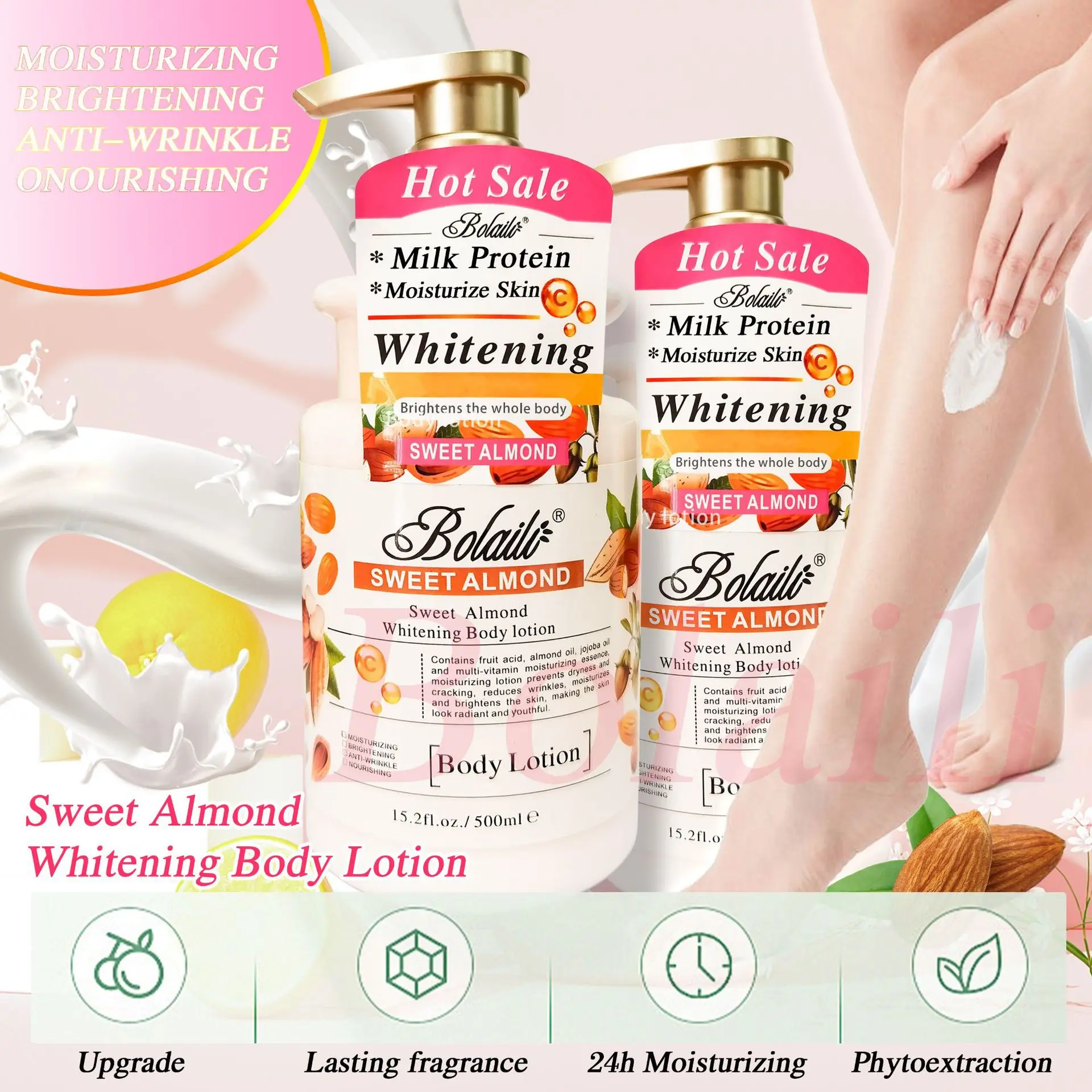 15.2fl.oz/500ml Sweet Almond 14 Days Magic Whitening Face Body Lotion Skin Moisturizing Cream