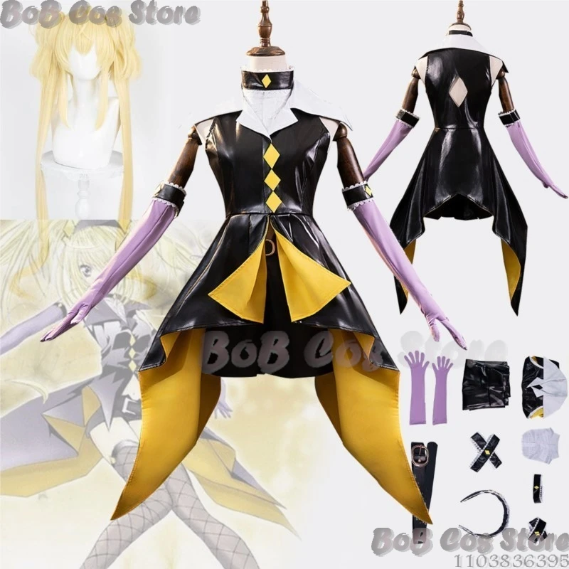 Tsukiyomi Utau Dark Jewel Cosplay Costume Anime Shugo Chara Sexy Black Dress Prop Blond Pony Wig Holloween Party RolePlay Women