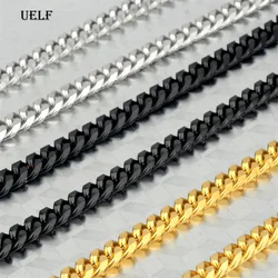 UELF 3/5/7/9/11mm Men's Silver Color Necklace Stainless Steel Cuban Link Chain for Mens Womens Basic Black Gold Tone Chokers
