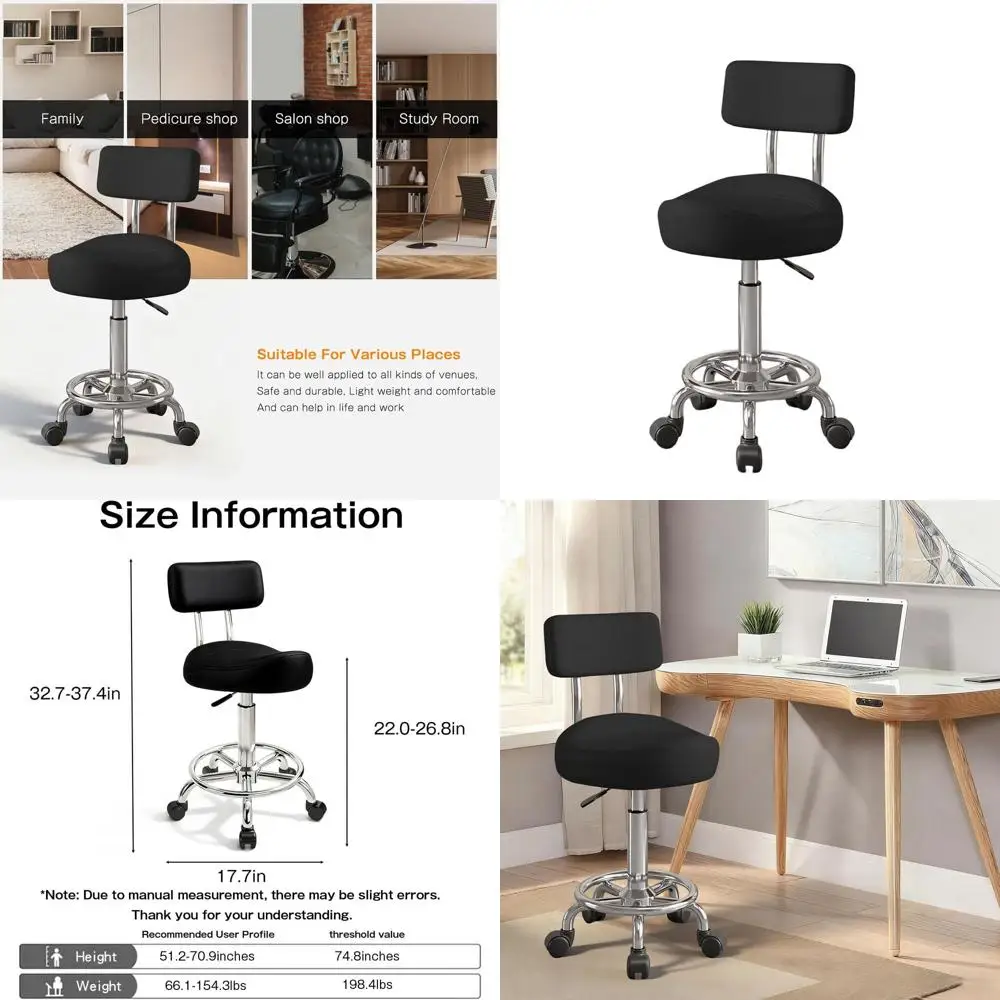 

Compact Armless Swivel Office Chair with Wheels and Footrest, Adjustable Height PU Leather Chair for Home Office or Bedroom in B