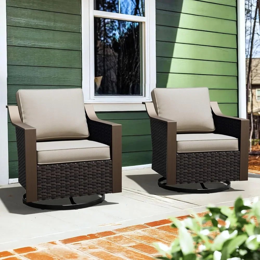 

Patio Metal Swivel Chairs Set of 2, Wicker Conversation Furniture Set, 360 Degree Glider Rockers Armchairs, PE Rattan Chair