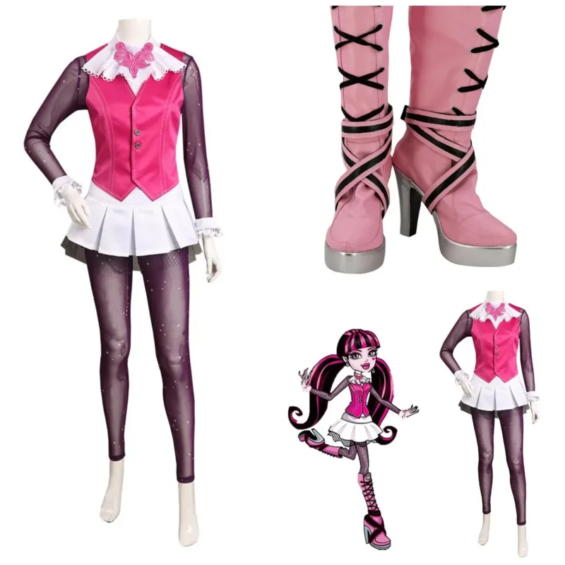 Monster Cos High Draculaura Cosplay Costume Outfits Full set Halloween Carnival Suit NSD77