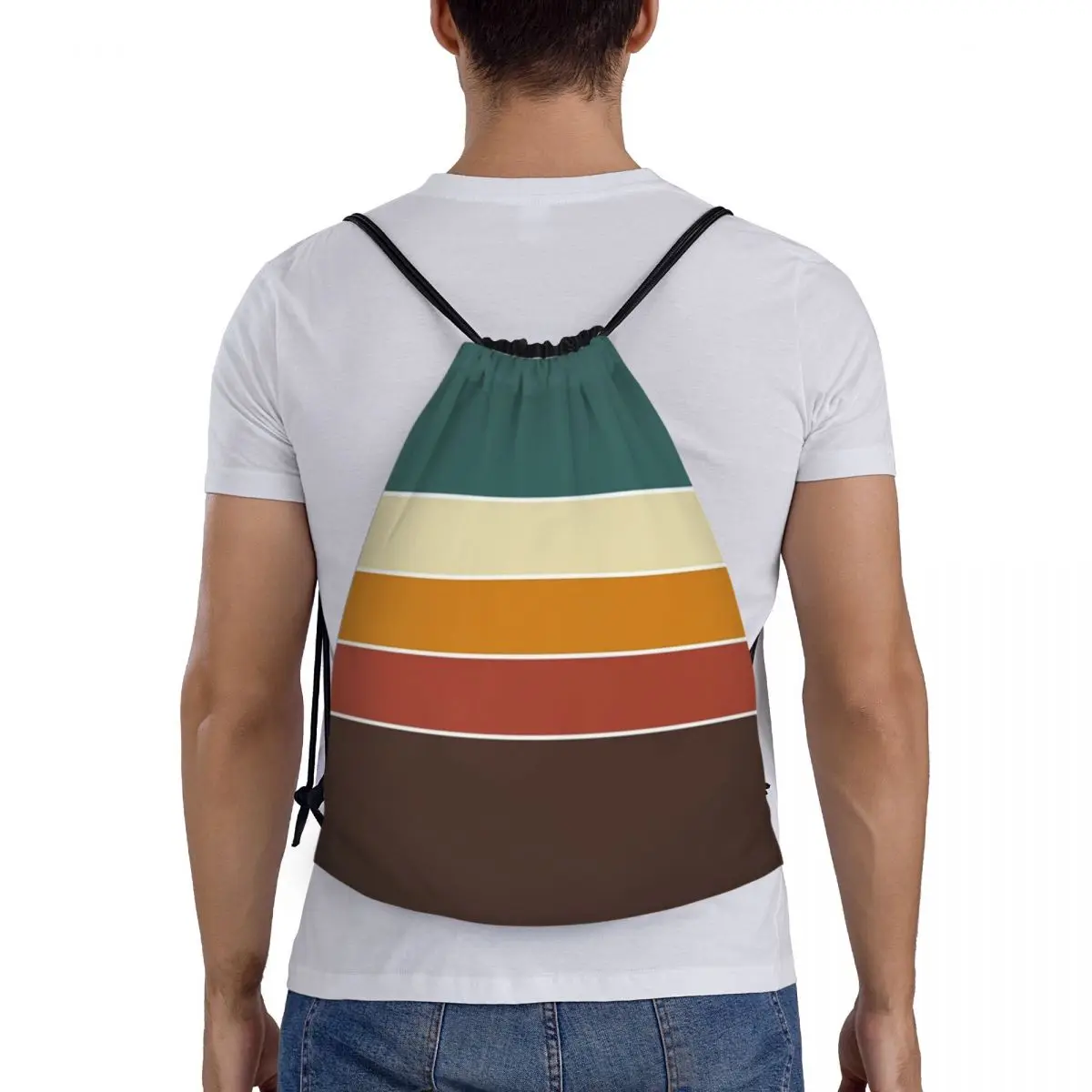 

Iconic 70s Nordic Vintage Stripes In Fall Colors Backpacks Casual Drawstring Bundle Pocket Storage Bag Book Bags for Man Woman