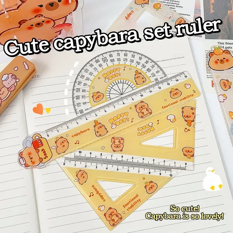 Kawaii Ruler Set 10cm Isosceles Triangle 15cm Straight Ruler Plate Protractor Measuring Drawing Tool School Office Stationery