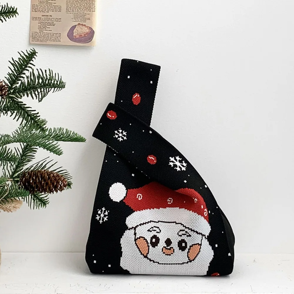

Fashion Knitted Knot Wrist Bag Santa Claus Handmade Handbag Large Capacity Tote Bag for Women Girls