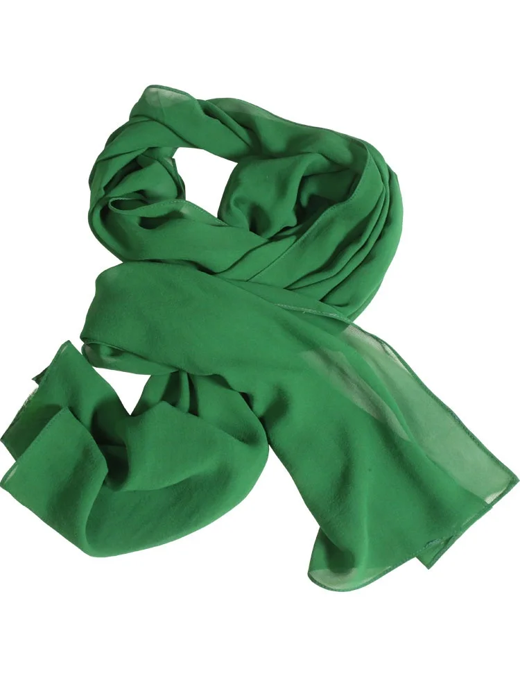 エレガントなグリーンシルクスカーフ-軽量ドレープ-00-桑絹-透明-薄手-柔らか-絶妙な職人技-プレミアム品質