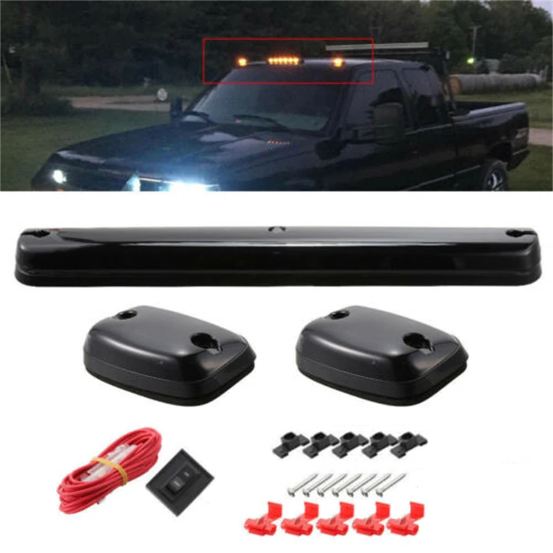 

3Pcs Amber LED Cab Roof Top Marker Running Lights Smoked Lens For Chevy 2007-2013 Silverado/GMC Sierra