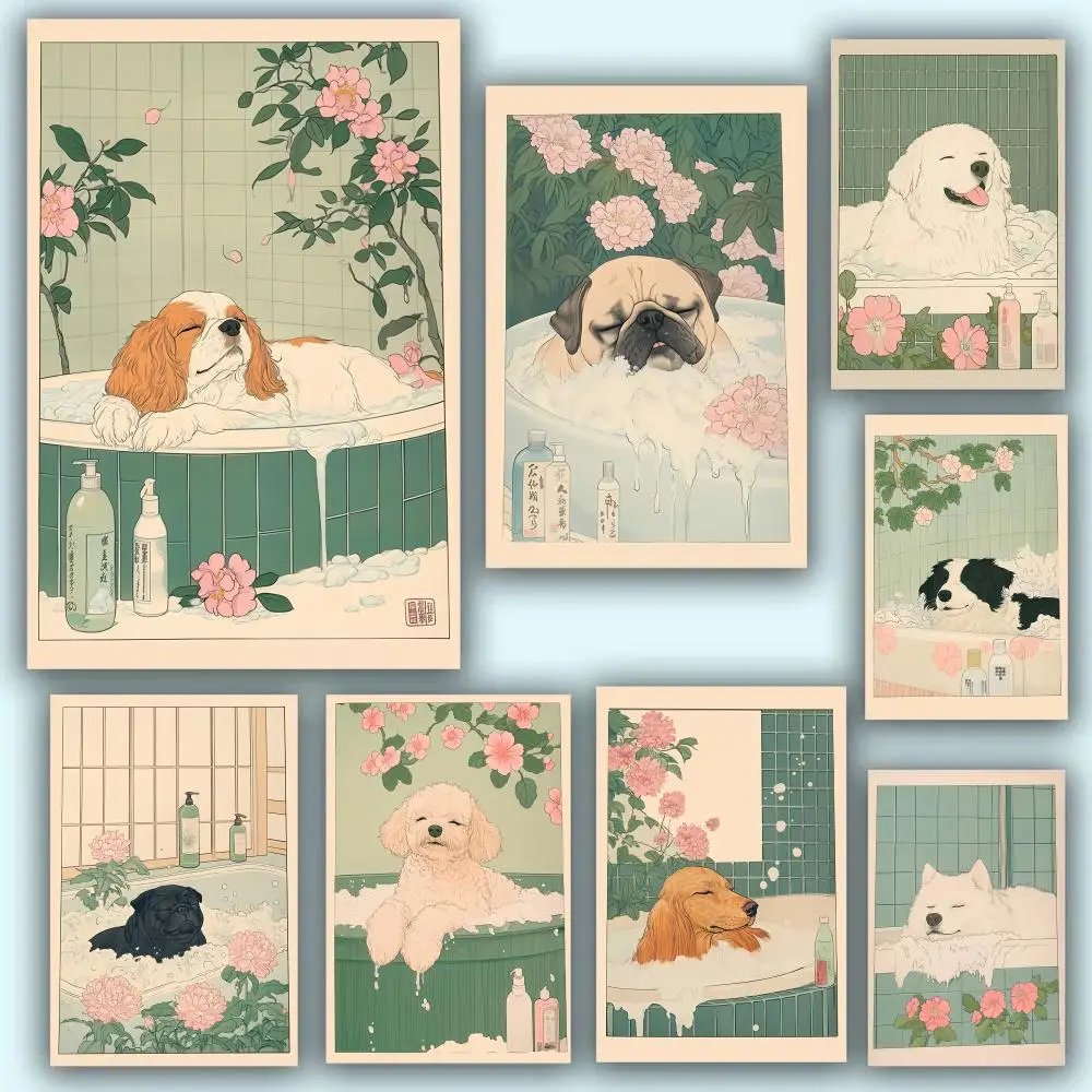 Poodle Toy Bathtub Painting Calligraphy Wall Art HD Canvas Oil Painting Posters Prints Home Bedroom  Decor Gift