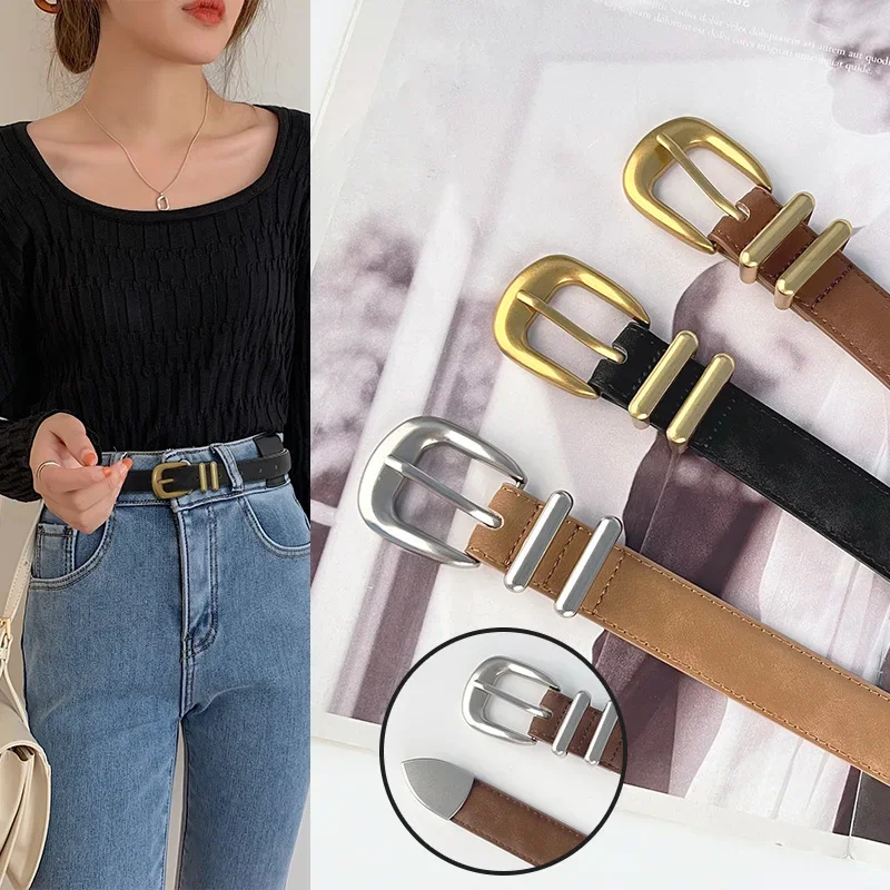 Luxury Design Frosted Suede Real Leather Waistbands for Women Silver Gold Buckle Waist Belts Casual Strap Cowhide Cinturon Mujer