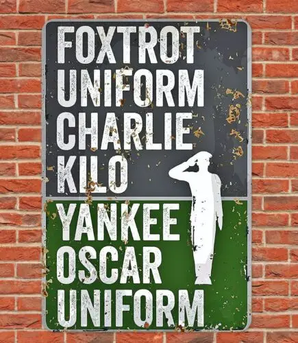 Placa de Metal de Alumínio 8x12 com Símbolos de Uniforme Foxtrot Charlie Kilo Yankee Oscar