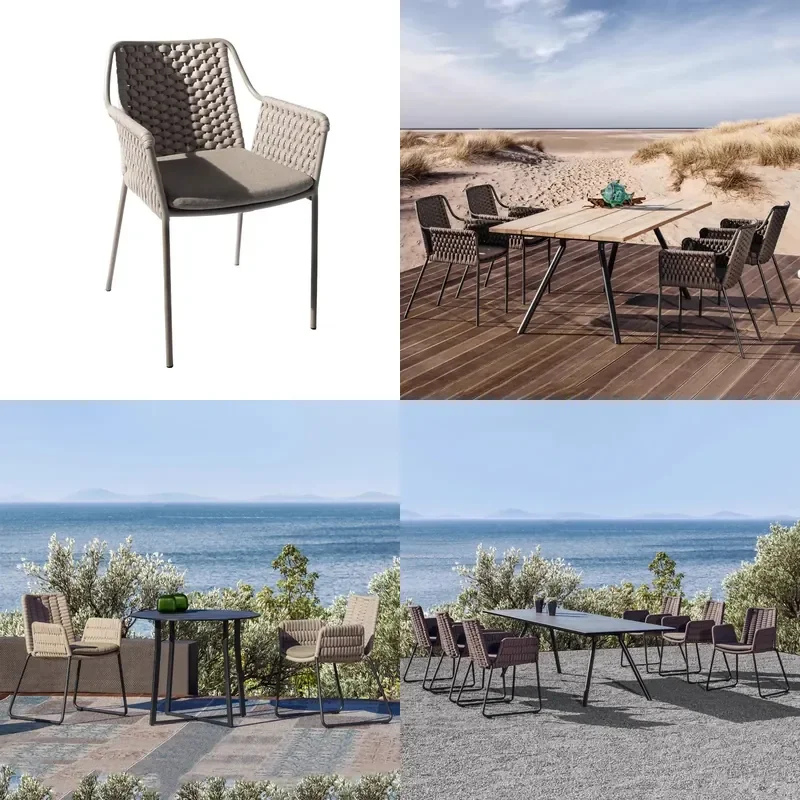 Nordic Slate Dining Set with Rattan Chairs Outdoor Garden Patio Balcony Leisure Furniture Simple Open Air Table and Chair