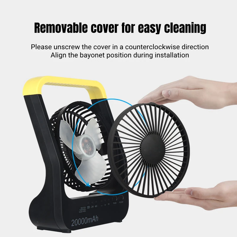Viagem ao ar livre acampamento portátil ventilador de refrigeração ar usb de carregamento 20000mah bateria operado ventilador de mesa portátil sem fio elétrico