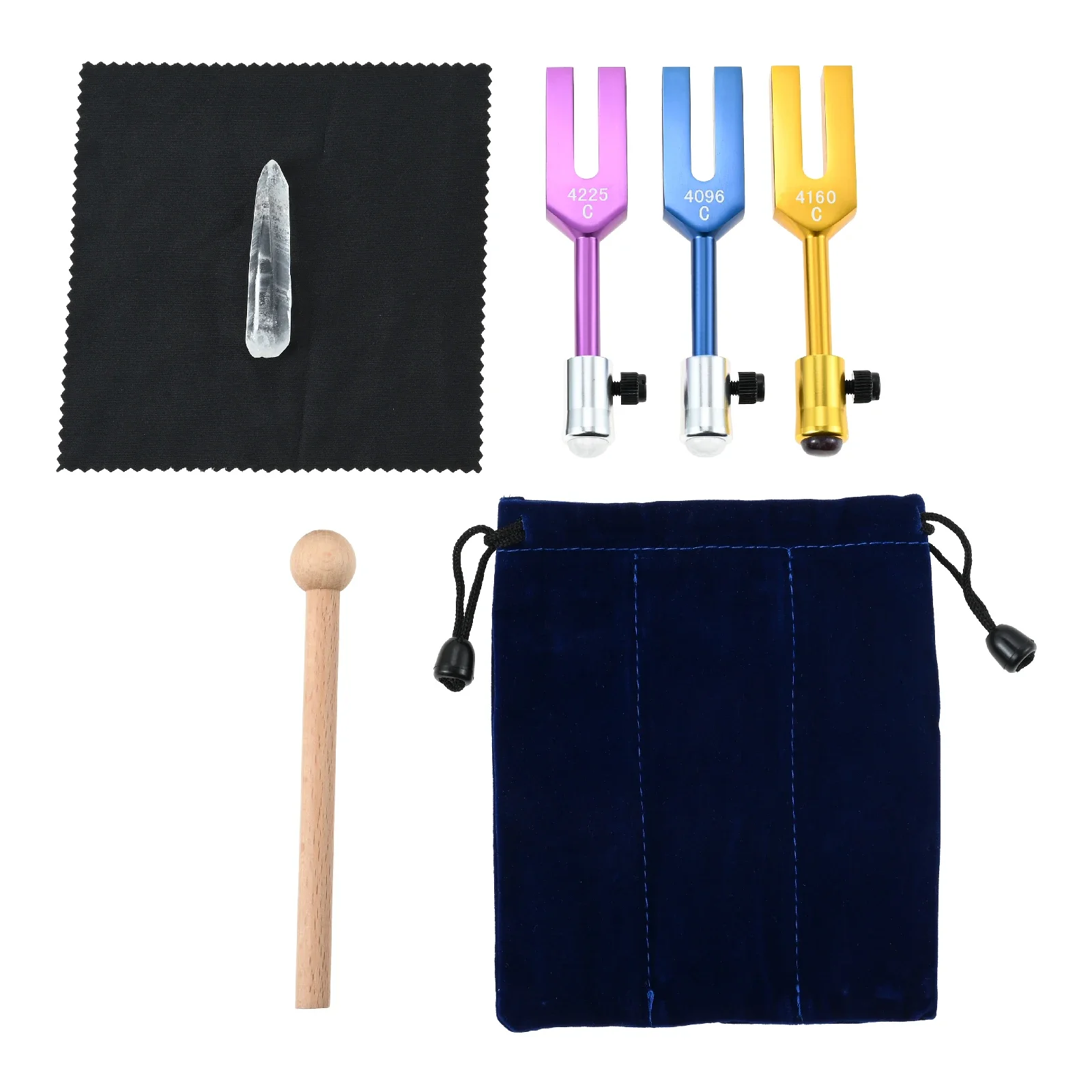 3pcs/set Tuning Forks 4096Hz 4160Hz 4225Hz with Crystal Feet  Wooden Hammer Angel Tuners Purification Healing Relaxation Tools