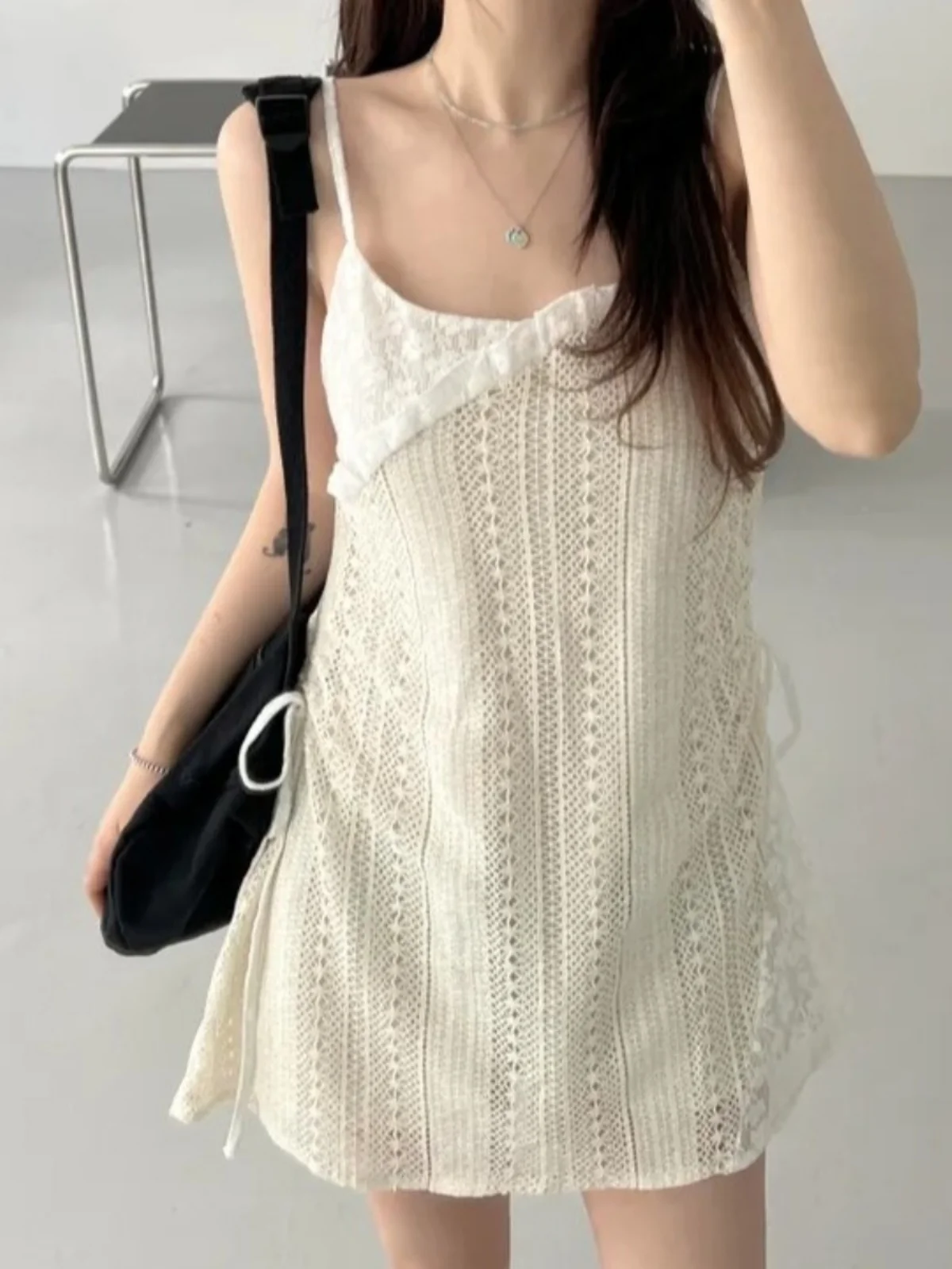 Saia curta estilo coreano com retalhos de renda, camada de base fena, saia sobreposta da moda, roupa interna, saia inferior