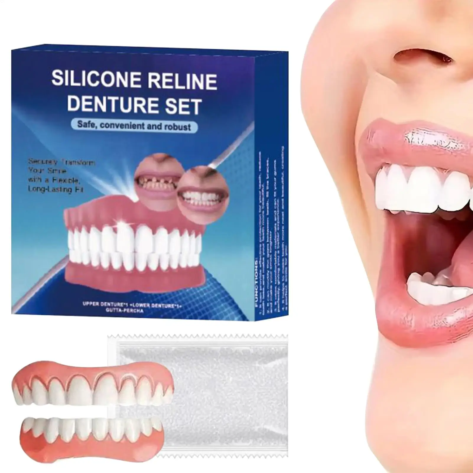 Silicone Teeth Denture Set Perfect Fit Orals Repair Missing Broken Tooth High Durable Natural Appearance Portable Fake Teeth Kit