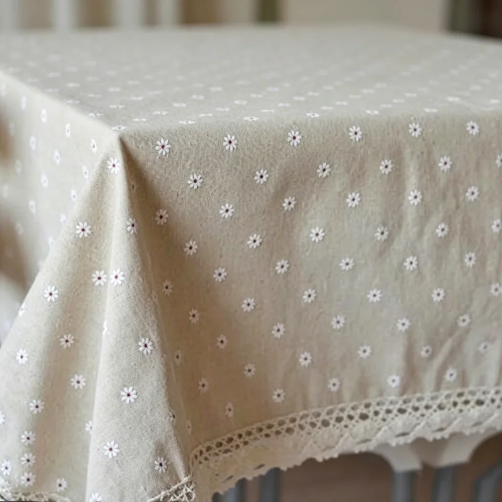 Pastorale Leinen Tischdecke Blume Kirsche Gedruckt Baumwolle Rechteckige Tischdecke Spitze Rand Hause Tee Kaffee Shop Hotel Dekor – Detail 3