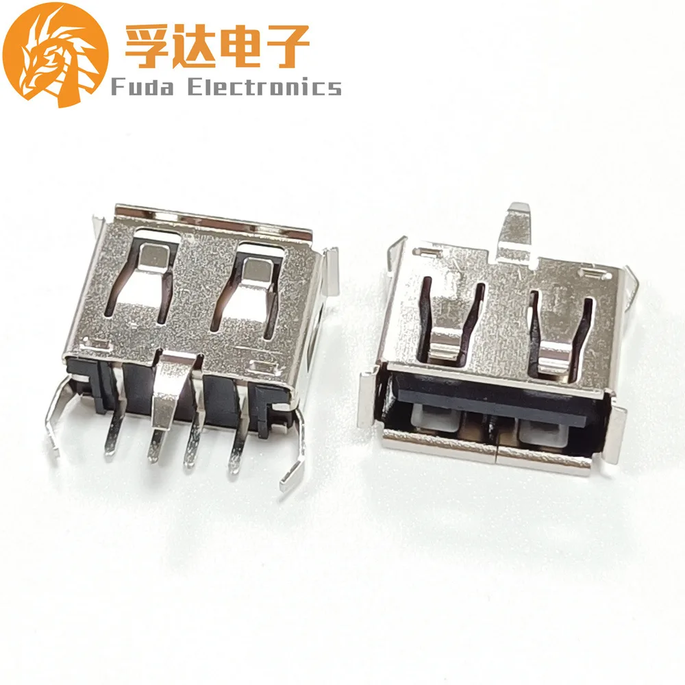 For USB female seat USB2.0 female seat USB short body 10.5 straight plug 180 degree tripod plug board 4P curling edge