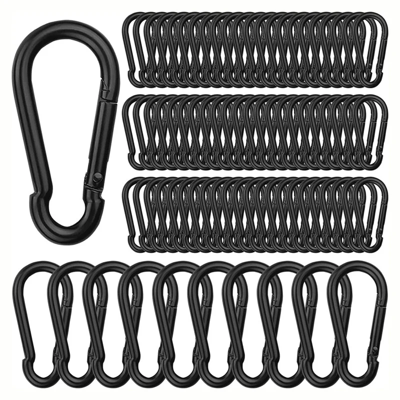 

100Pcs Spring Snap Hooks, M6 2.36 Inch Blcak Small Carabiner Clip, Heavy Duty Keychain Clip For Camping, Swing