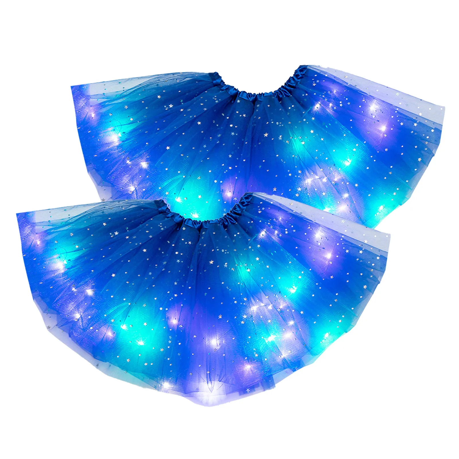 Women LED Skirt Mini Pleated Luminous Skirt Elastic Waist Star Sequin A-line Hem Lace Club Dance Party Performance Short Skirt