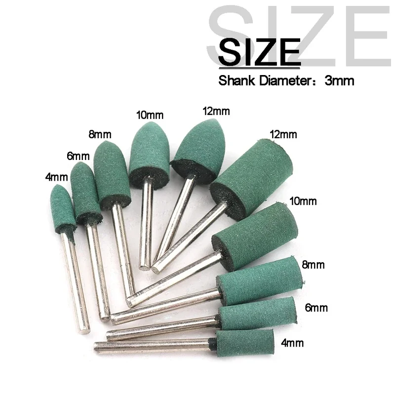 5/10Pcs Rubber Abrasive 3mm Shank Grinding Head for Mold Metal Polishing Dremel Rotary Tools 3mm/4/mm5mm/6mm/8mm/10mm/12mm