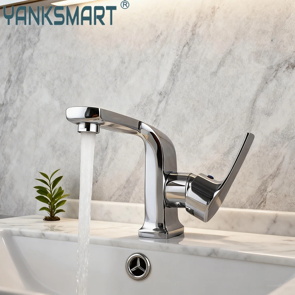 

YANKSMART Роскошный хромированный смеситель для ванной комнаты, полированный, для умывальника, настольный, для раковины, с подачей холодной и горячей воды