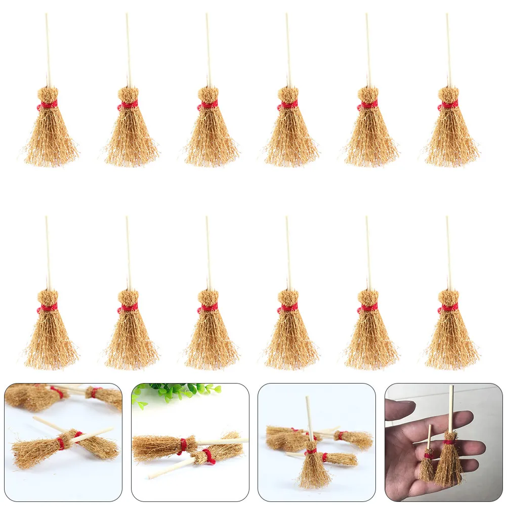 25Pcs Mini Decorative Broom Super-Realistic Petite Lovely Hand-Woven for Home Decoration Photography Dollhouse Accessories